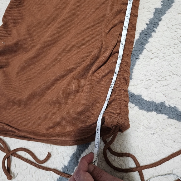 Zara Copper Brown Ribbed Side Tie Short Sleeves Mini Dress Size Small - Picture 7 of 9